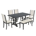 thumbnail image 1 of 6 Pieces Wooden Kitchen Table Set Foam-Covered Seat Backs Dining Table Set With 4 Chairs Bench For Home, 1 of 8