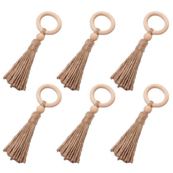 6 Pieces Wooden Napkin Rings with Natural Jute Tassels Thanksgiving Napkin Rings Rustic Wooden Napkins Holder with Hemp Tassels Rustic Napkin Holder Rings for Christmas Wedding Party Dining