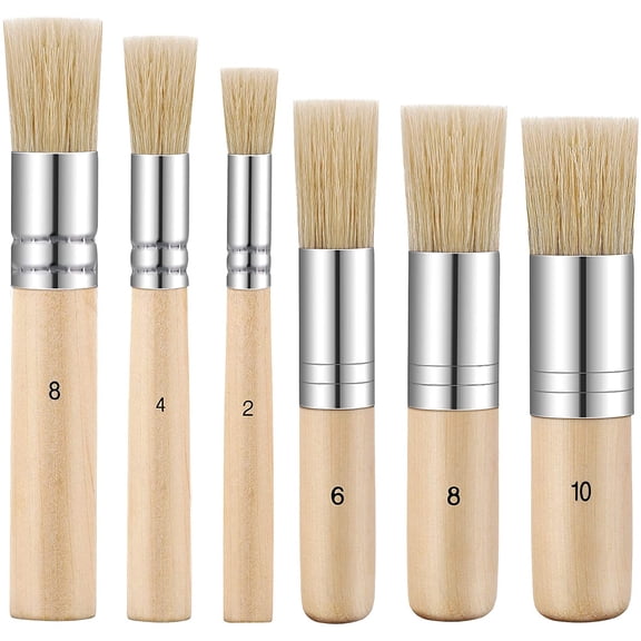 6 Pieces Wooden Stencil Brushes Pure Natural Bristle Template Paint Brushes Painting Bristle Brushes for Acrylic Oil Watercolor Art Painting Stencil Project DIY Crafts, 6 Sizes