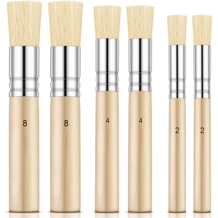 6 Pieces Wooden Stencil Brushes Pure Natural Stencil Brushes Painting Bristle Brushes for Acrylic Oil Watercolor Art Painting Stencil Project DIY Crafts, 3 Sizes