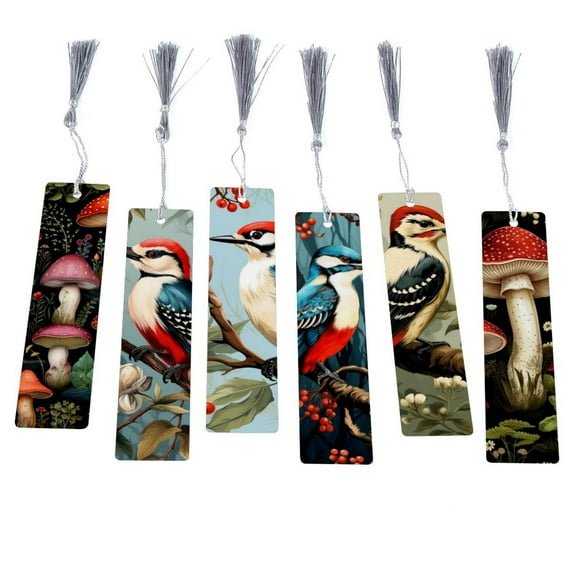 6 Pieces Woodpecker Bookmarks with Tassel
