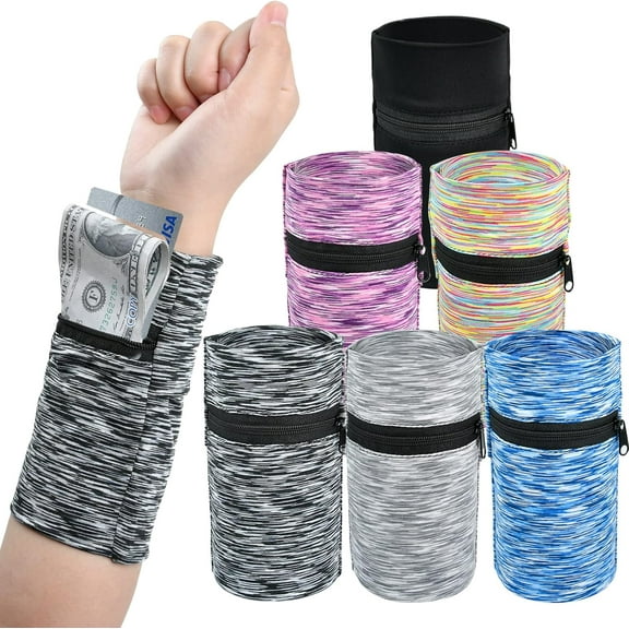 6 Pieces Wrist Wallet for Women Men, High Elasticity Running Wrist Pouch with Zipper, Perfect for Travel Running Walking Hiking, 6 Colors