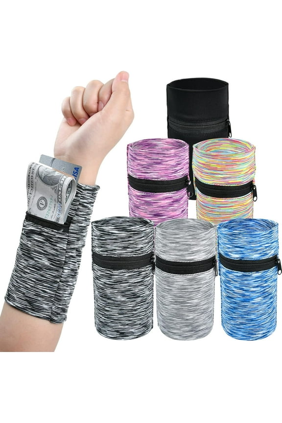 6 Pieces Wrist Wallet for Women Men, High Elasticity Running Wrist Pouch with Zipper, Perfect for Travel Running Walking Hiking, 6 Colors