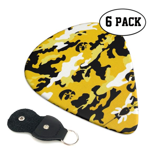 6 Pieces Yellow Camouflage Guitar Picks for Guitar Bass Music Instruments with 1 Pick Leather Pick Holder