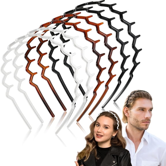 6 Pieces Zigzag Headband for Thick Curly Hair Plastic Shark Tooth Comb Zig Zag Headband Plastic Wavy Teeth Hair Hoop Accessory for Women Men Lady(Black, White, Brown)