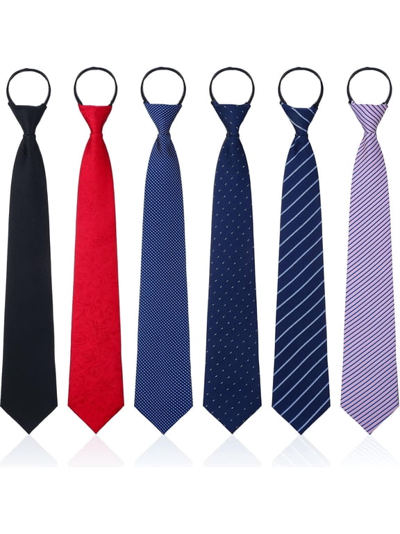 6 Pieces Zipper Ties for Boys Girls Men Women Pre Tied Adjustable Necktie for School Uniform Graduation Business Wedding, 19inch