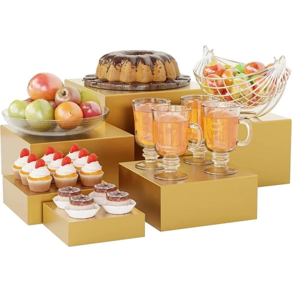 6 Pieces of Golden Metal Cube Buffet Riser, Buffet Table Food Display Rack Is Suitable for Party Dining Dessert Collection