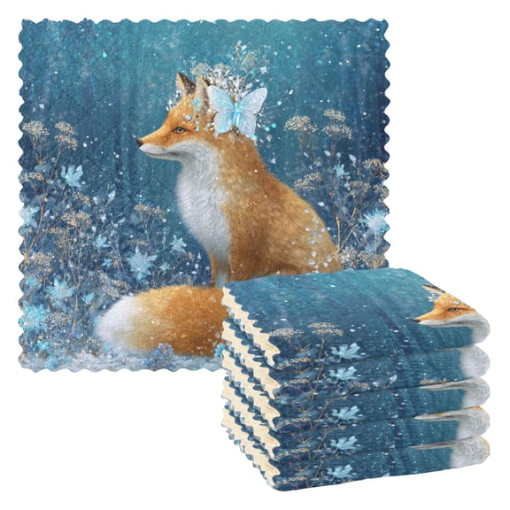 6 Pieces of Kitchen Towels 11x11Inch Kitchen Dish Cloths Kitchen Dish Towels Reuseable Cleaning Cloths A Beautiful Fox