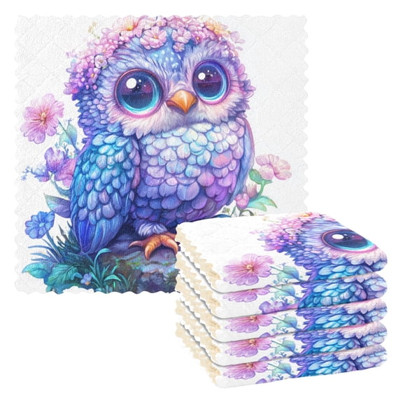6 Pieces of Kitchen Towels 11x11Inch Kitchen Dish Cloths Kitchen Dish Towels Reuseable Cleaning Cloths Adorable Colorful Owl
