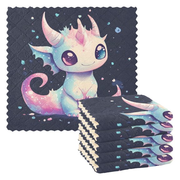 6 Pieces of Kitchen Towels 11x11Inch Kitchen Dish Cloths Kitchen Dish Towels Reuseable Cleaning Cloths Adorable Dragon