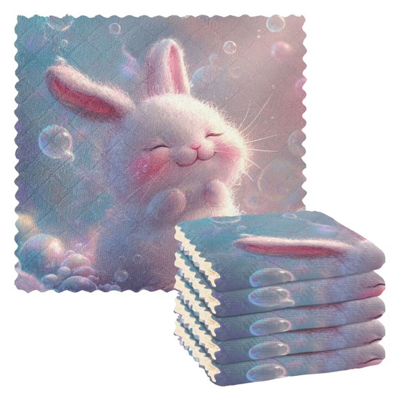 6 Pieces of Kitchen Towels 11x11Inch Kitchen Dish Cloths Kitchen Dish Towels Reuseable Cleaning Cloths Adorable Smile Rabbit