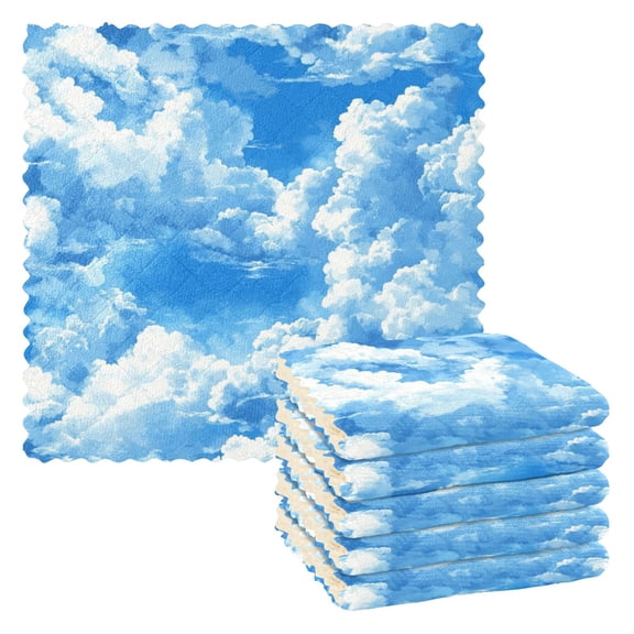 6 Pieces of Kitchen Towels 11x11Inch Kitchen Dish Cloths Kitchen Dish Towels Reuseable Cleaning Cloths Beautiful Cartoon Blue Sky