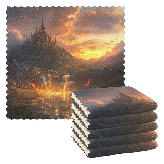 6 Pieces of Kitchen Towels 11x11Inch Kitchen Dish Cloths Kitchen Dish Towels Reuseable Cleaning Cloths Beautiful Castle