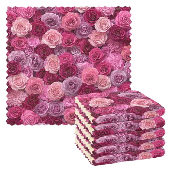 6 Pieces of Kitchen Towels 11x11Inch Kitchen Dish Cloths Kitchen Dish Towels Reuseable Cleaning Cloths Beautiful Pink Roses