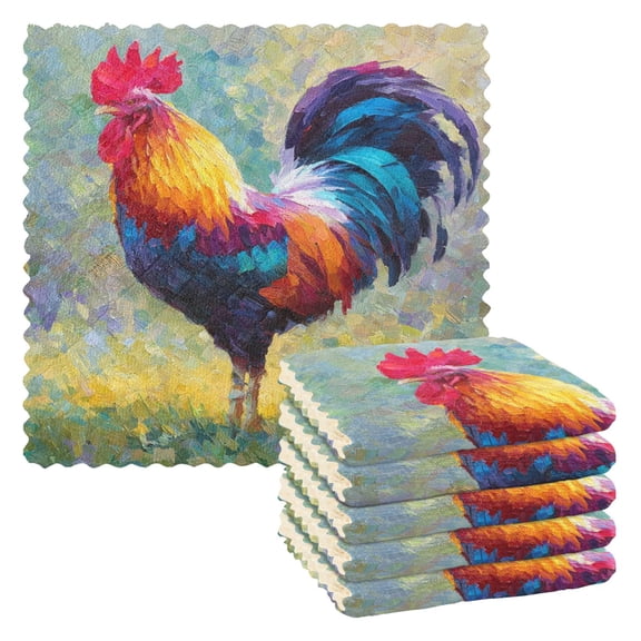 6 Pieces of Kitchen Towels 11x11Inch Kitchen Dish Cloths Kitchen Dish Towels Reuseable Cleaning Cloths Beautiful Rooster