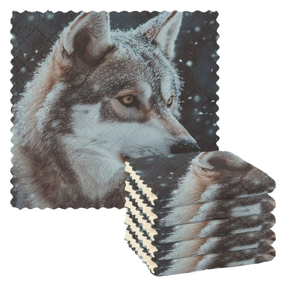 6 Pieces of Kitchen Towels 11x11Inch Kitchen Dish Cloths Kitchen Dish Towels Reuseable Cleaning Cloths Beautiful Wolf