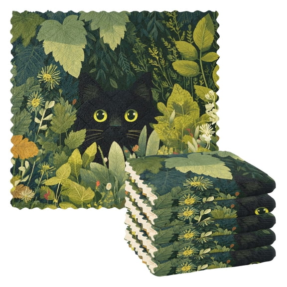 6 Pieces of Kitchen Towels 11x11Inch Kitchen Dish Cloths Kitchen Dish Towels Reuseable Cleaning Cloths Big Black Cat