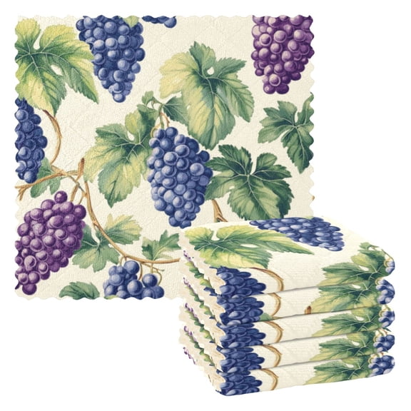 6 Pieces of Kitchen Towels 11x11Inch Kitchen Dish Cloths Kitchen Dish Towels Reuseable Cleaning Cloths Big Cartoon Grape