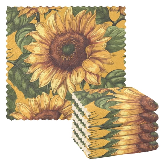 6 Pieces of Kitchen Towels 11x11Inch Kitchen Dish Cloths Kitchen Dish Towels Reuseable Cleaning Cloths Big Sunflower