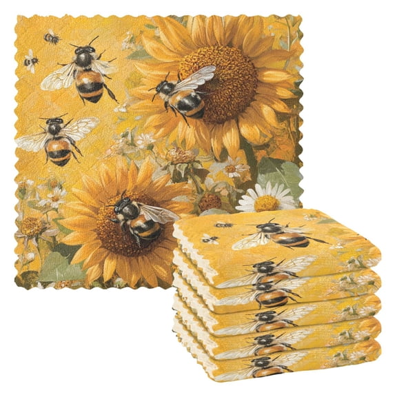 6 Pieces of Kitchen Towels 11x11Inch Kitchen Dish Cloths Kitchen Dish Towels Reuseable Cleaning Cloths Big Yellow Bee
