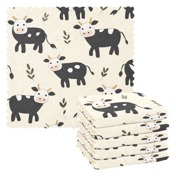 6 Pieces of Kitchen Towels 11x11Inch Kitchen Dish Cloths Kitchen Dish Towels Reuseable Cleaning Cloths Black Cow