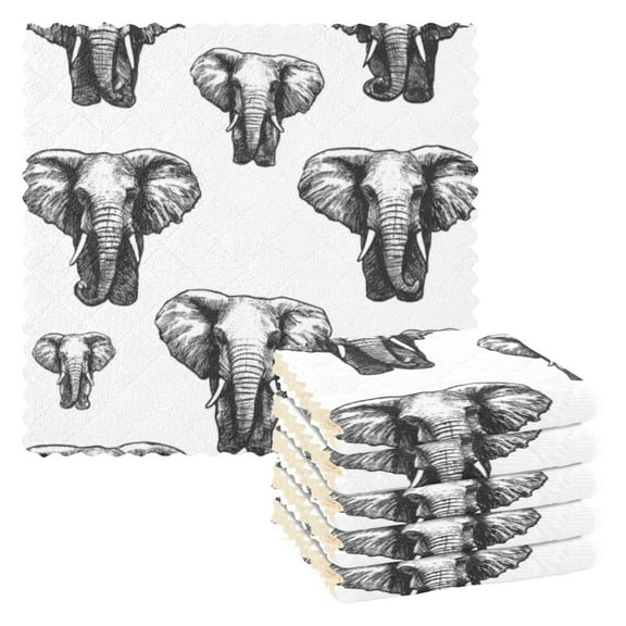6 Pieces of Kitchen Towels 11x11Inch Kitchen Dish Cloths Kitchen Dish Towels Reuseable Cleaning Cloths Black Elephant Seamless