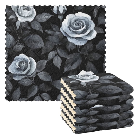 6 Pieces of Kitchen Towels 11x11Inch Kitchen Dish Cloths Kitchen Dish Towels Reuseable Cleaning Cloths Black Roses
