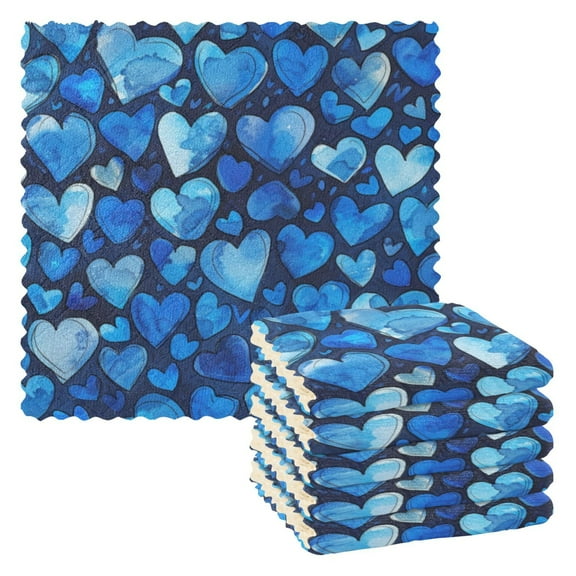 6 Pieces of Kitchen Towels 11x11Inch Kitchen Dish Cloths Kitchen Dish Towels Reuseable Cleaning Cloths Blue Cartoon Heart