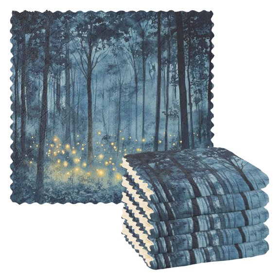 6 Pieces of Kitchen Towels 11x11Inch Kitchen Dish Cloths Kitchen Dish Towels Reuseable Cleaning Cloths Blue Firefly Forest
