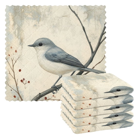 6 Pieces of Kitchen Towels 11x11Inch Kitchen Dish Cloths Kitchen Dish Towels Reuseable Cleaning Cloths Blue Painting Bird