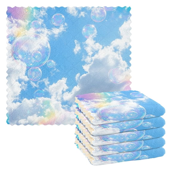 6 Pieces of Kitchen Towels 11x11Inch Kitchen Dish Cloths Kitchen Dish Towels Reuseable Cleaning Cloths Blue Sky Colorful Bubbles