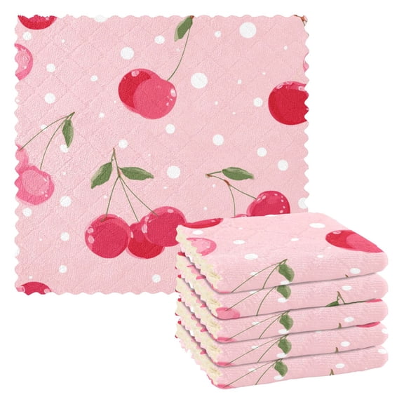 6 Pieces of Kitchen Towels 11x11Inch Kitchen Dish Cloths Kitchen Dish Towels Reuseable Cleaning Cloths Bright Cherry Blossom Pattern
