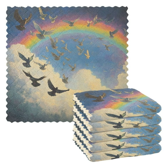 6 Pieces of Kitchen Towels 11x11Inch Kitchen Dish Cloths Kitchen Dish Towels Reuseable Cleaning Cloths Cartoon Beautiful Rainbow