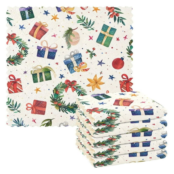 6 Pieces of Kitchen Towels 11x11Inch Kitchen Dish Cloths Kitchen Dish Towels Reuseable Cleaning Cloths Cartoon Christmas Gift