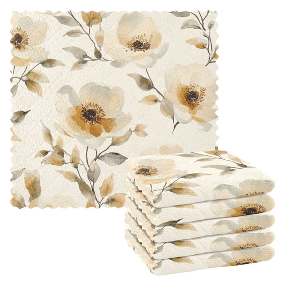6 Pieces of Kitchen Towels 11x11Inch Kitchen Dish Cloths Kitchen Dish Towels Reuseable Cleaning Cloths Cartoon Cream Flowers Seamless