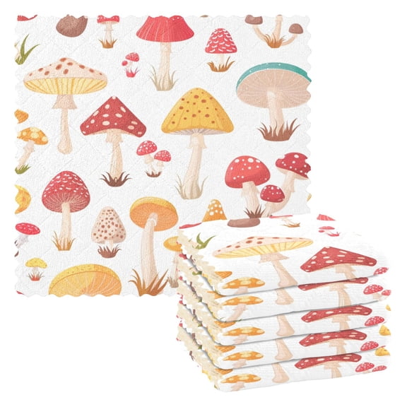 6 Pieces of Kitchen Towels 11x11Inch Kitchen Dish Cloths Kitchen Dish Towels Reuseable Cleaning Cloths Cartoon Mushroom