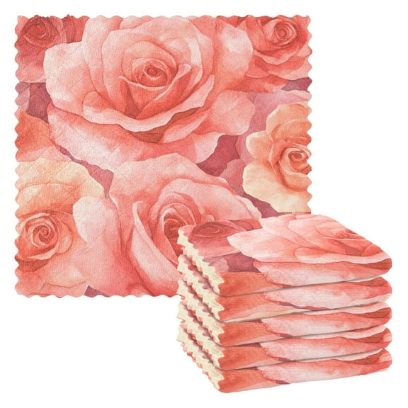 6 Pieces of Kitchen Towels 11x11Inch Kitchen Dish Cloths Kitchen Dish Towels Reuseable Cleaning Cloths Cartoon Pink Roses