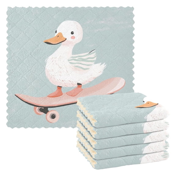 6 Pieces of Kitchen Towels 11x11Inch Kitchen Dish Cloths Kitchen Dish Towels Reuseable Cleaning Cloths Cartoon Skateboard Duck