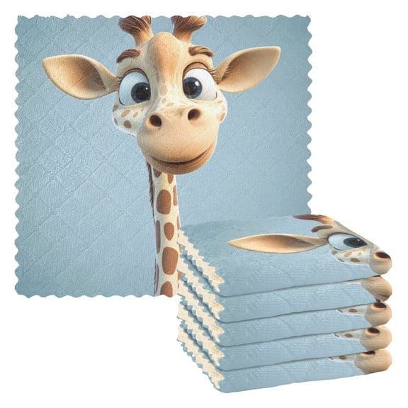 6 Pieces of Kitchen Towels 11x11Inch Kitchen Dish Cloths Kitchen Dish Towels Reuseable Cleaning Cloths Cartoon Smiling Giraffe