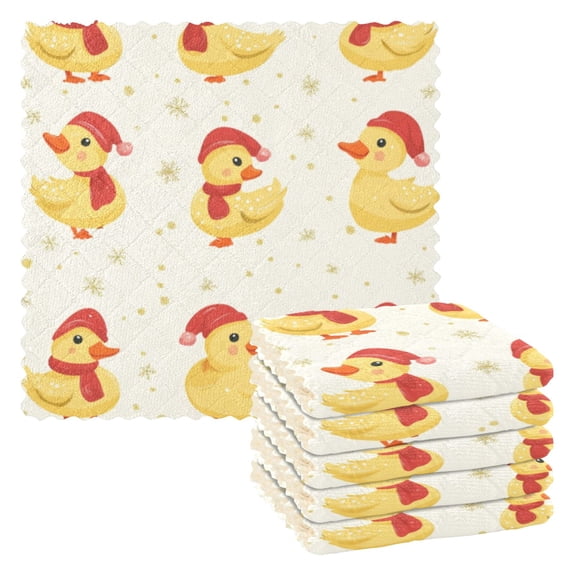 6 Pieces of Kitchen Towels 11x11Inch Kitchen Dish Cloths Kitchen Dish Towels Reuseable Cleaning Cloths Christmas Duck Seamless