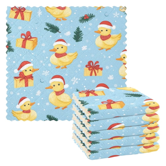 6 Pieces of Kitchen Towels 11x11Inch Kitchen Dish Cloths Kitchen Dish Towels Reuseable Cleaning Cloths Christmas Duck