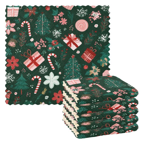 6 Pieces of Kitchen Towels 11x11Inch Kitchen Dish Cloths Kitchen Dish Towels Reuseable Cleaning Cloths Christmas Elements