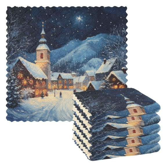 6 Pieces of Kitchen Towels 11x11Inch Kitchen Dish Cloths Kitchen Dish Towels Reuseable Cleaning Cloths Christmas Snow Picture