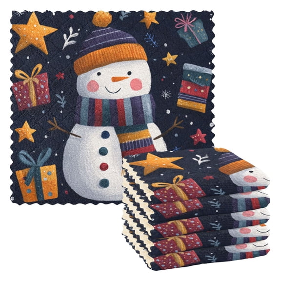 6 Pieces of Kitchen Towels 11x11Inch Kitchen Dish Cloths Kitchen Dish Towels Reuseable Cleaning Cloths Christmas Snowman Beautiful