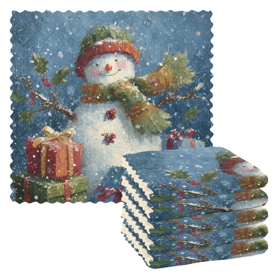 6 Pieces of Kitchen Towels 11x11Inch Kitchen Dish Cloths Kitchen Dish Towels Reuseable Cleaning Cloths Christmas Snowman Cute