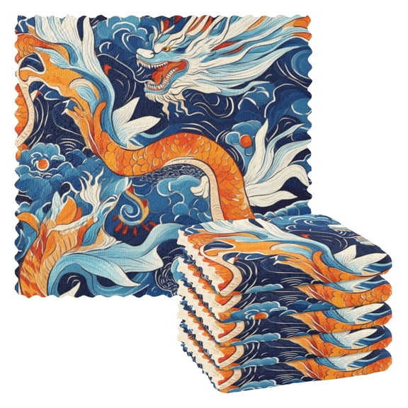 6 Pieces of Kitchen Towels 11x11Inch Kitchen Dish Cloths Kitchen Dish Towels Reuseable Cleaning Cloths Color Dragon Pattern