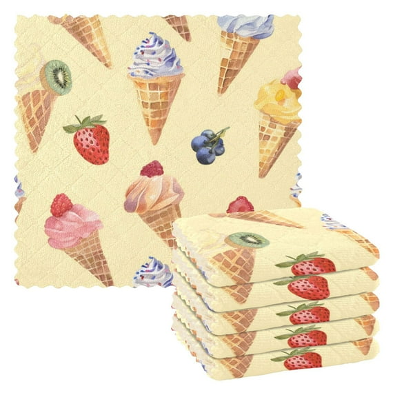 6 Pieces of Kitchen Towels 11x11Inch Kitchen Dish Cloths Kitchen Dish Towels Reuseable Cleaning Cloths Colored Ice Cream
