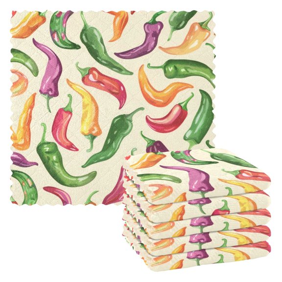 6 Pieces of Kitchen Towels 11x11Inch Kitchen Dish Cloths Kitchen Dish Towels Reuseable Cleaning Cloths Colored Pepper