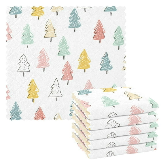 6 Pieces of Kitchen Towels 11x11Inch Kitchen Dish Cloths Kitchen Dish Towels Reuseable Cleaning Cloths Colorful Christmas Tree Beautiful