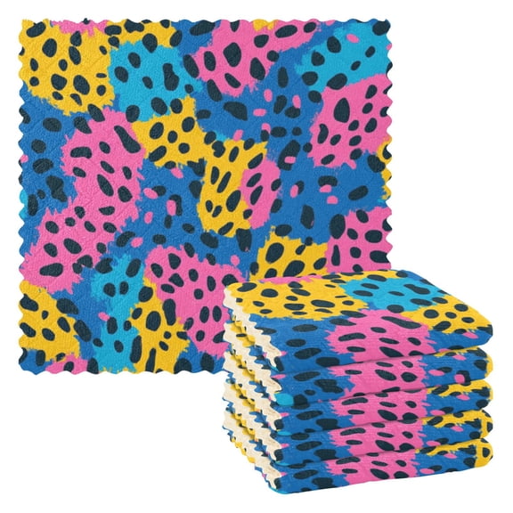 6 Pieces of Kitchen Towels 11x11Inch Kitchen Dish Cloths Kitchen Dish Towels Reuseable Cleaning Cloths Colour Leopard Print
